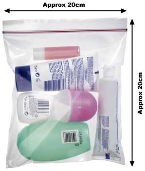 The liquids, gels, and aerosols in quart-size and zip-top bag.